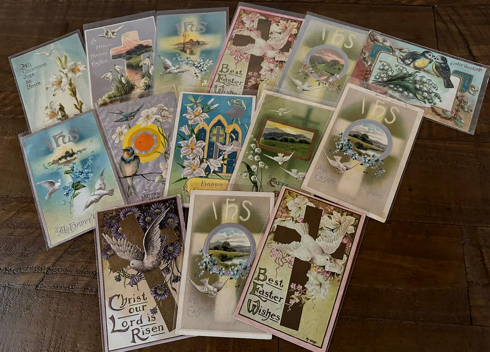 Lot of 14 Vintage ~Antique~Easter Postcards with Birds & Flowers~in sleeves~h364