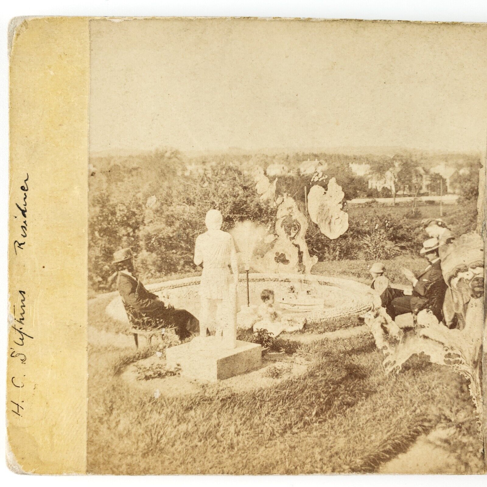 Unknown Mystery People around Fountain Stereoview c1870 Civil War Era Card B1958