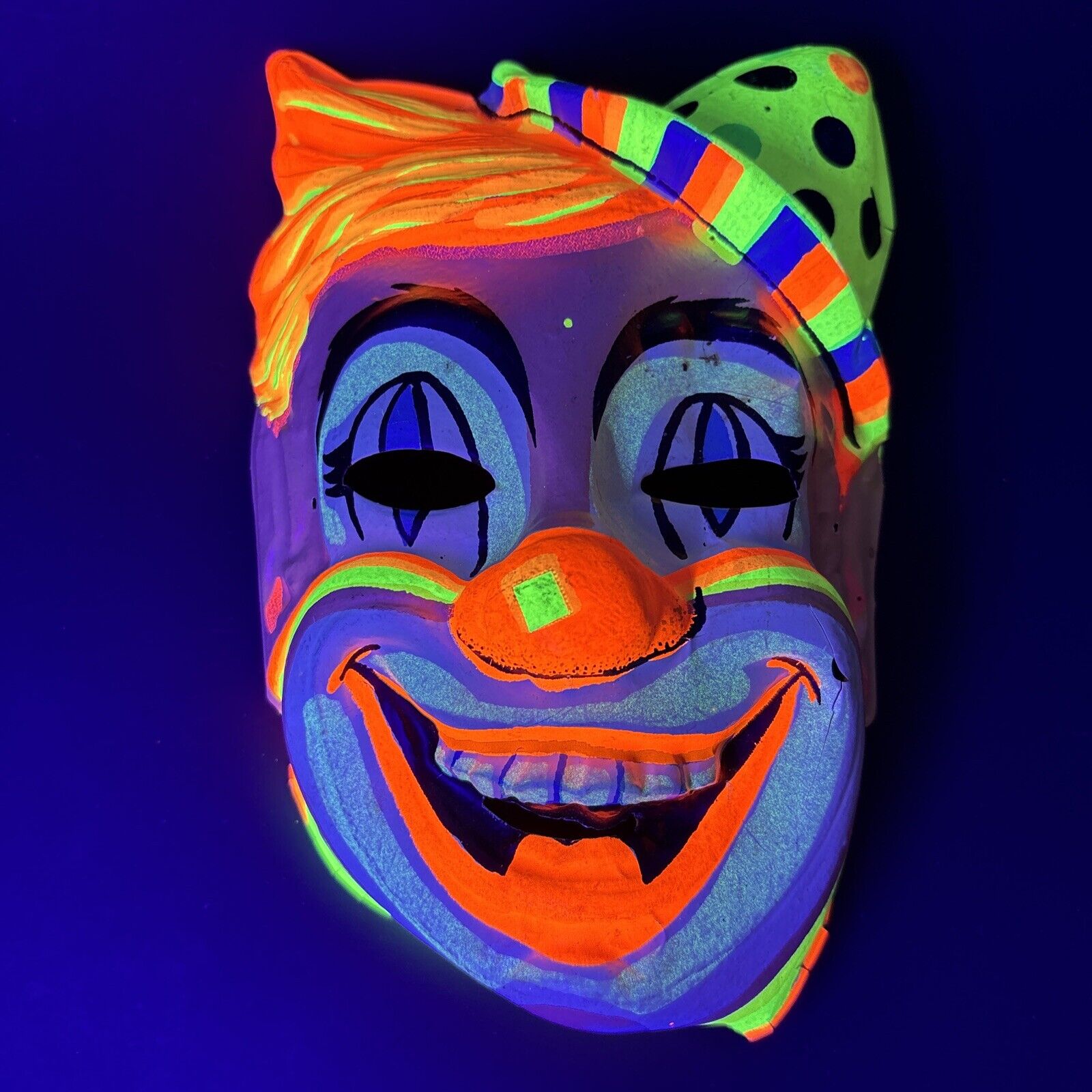 Plastic Mask Halloween Ben Cooper Vtg Circus Clown Black Light Collegeville Rare