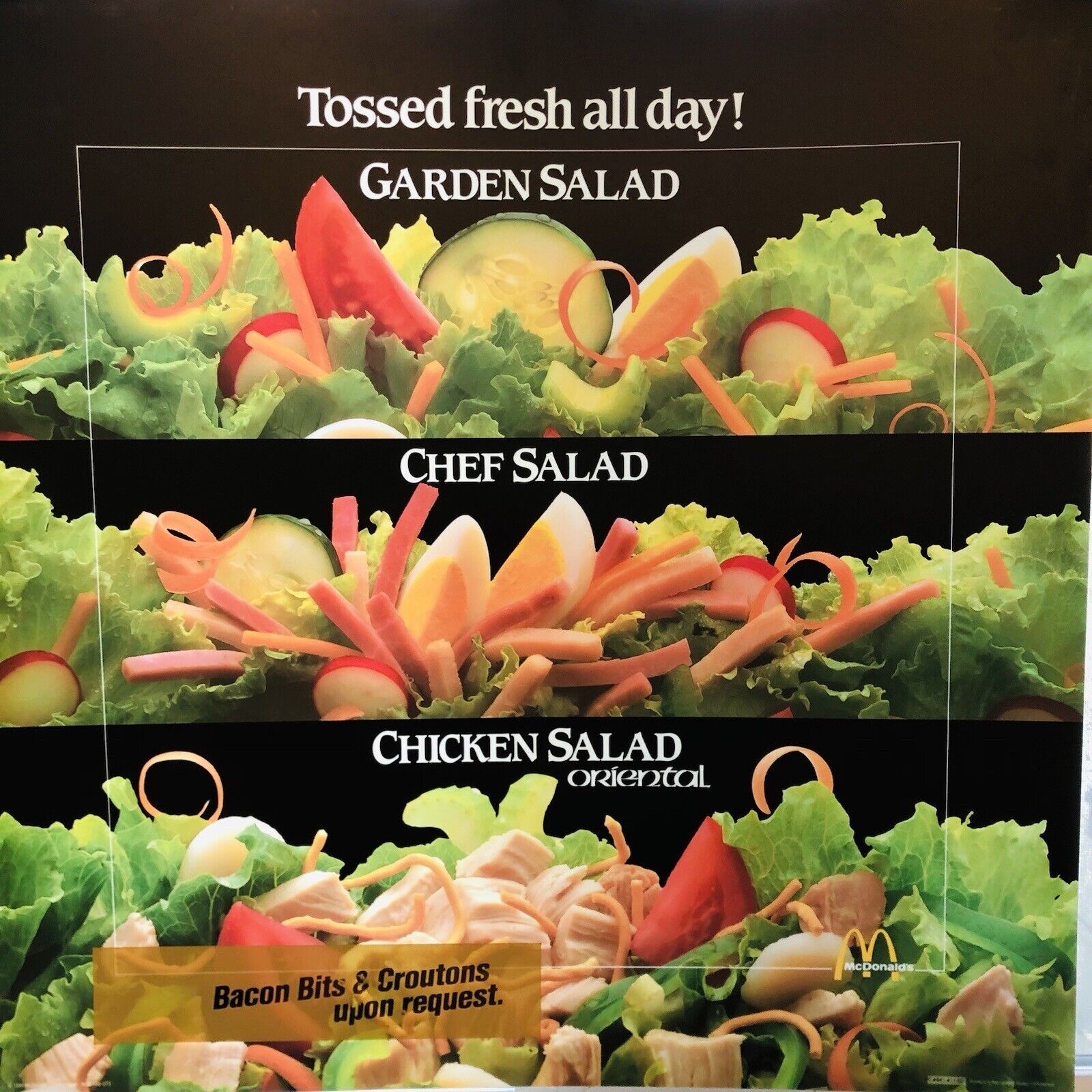 McDonald\'s Salads Tossed Fresh All Day 22x22 Translite Sign 1986