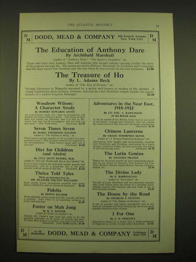 1924 Dodd, Mead & Company Ad - The Education of Anthony Dare by Archibald