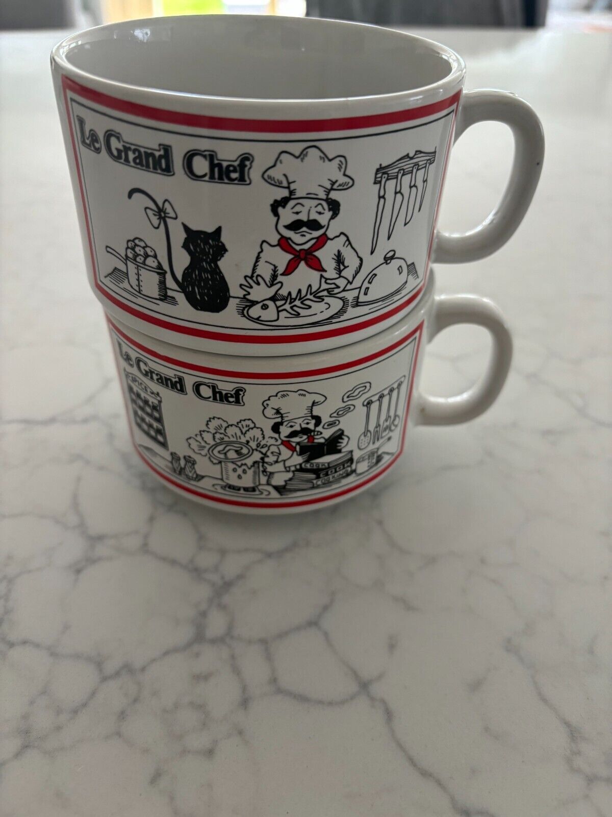 Vintage 1980’s Monsieur Le Chef Ceramic Soup Mug x 2 - Collectible
