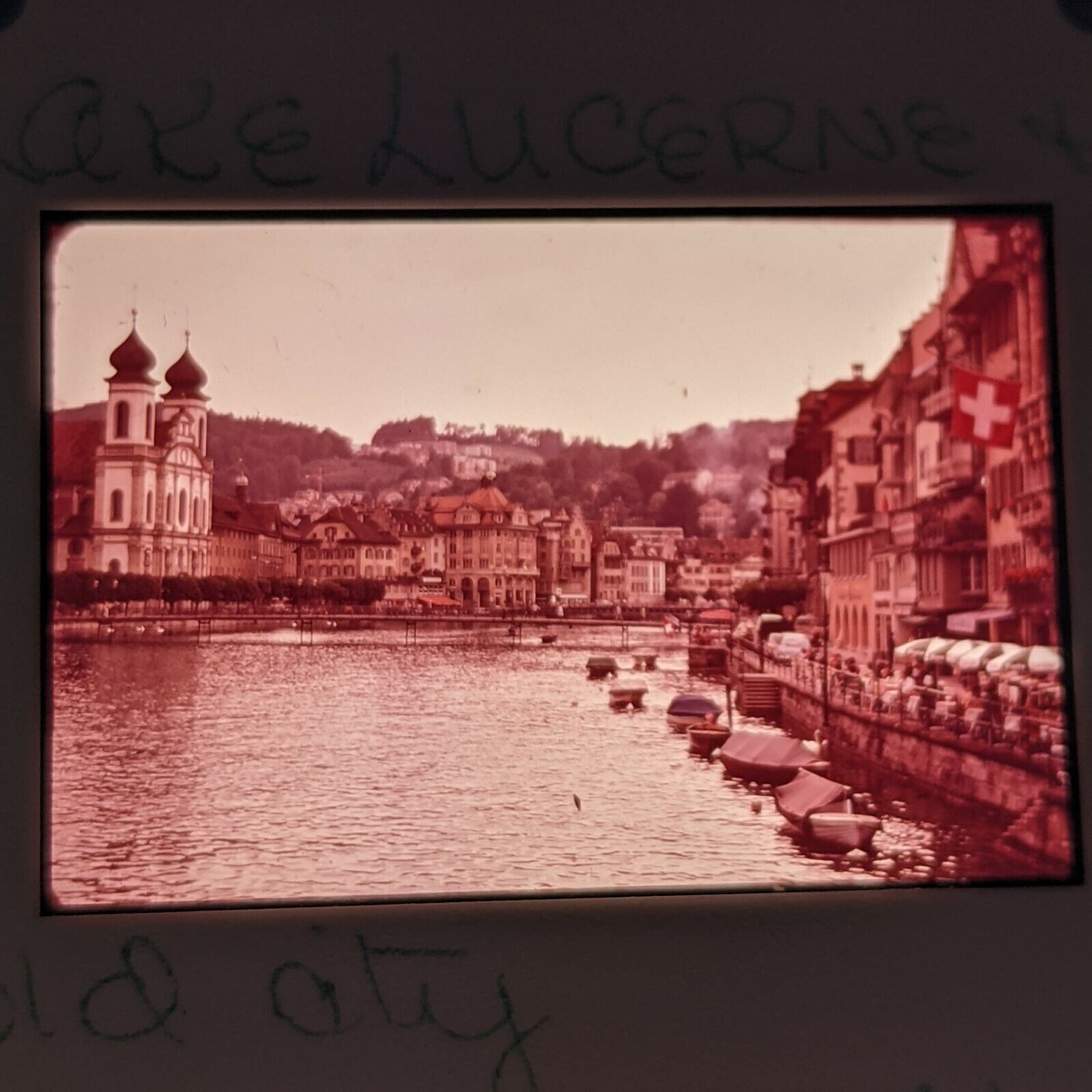 1970s Lucerne, Switzerland Old City Lake 35mm Photo Slide Boat Cute Lovely D2