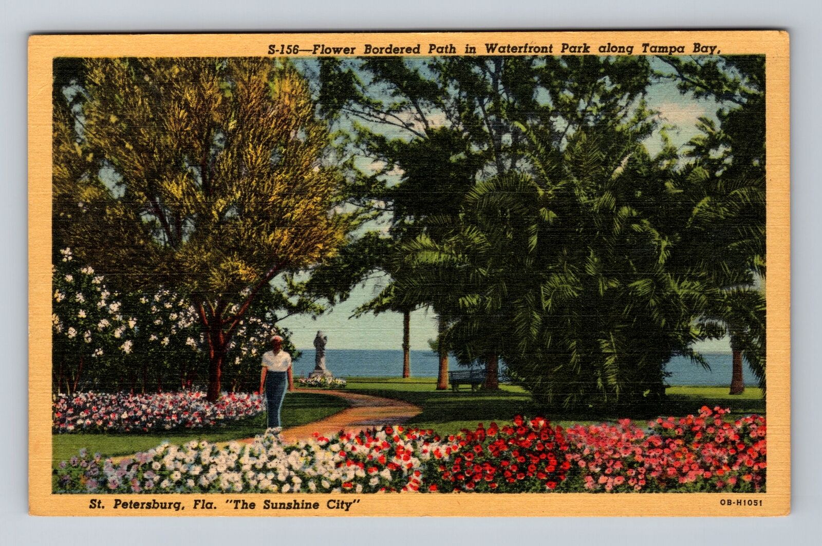Tampa Bay FL-Florida, Flower Bordered Path In Waterfront Park, Vintage Postcard
