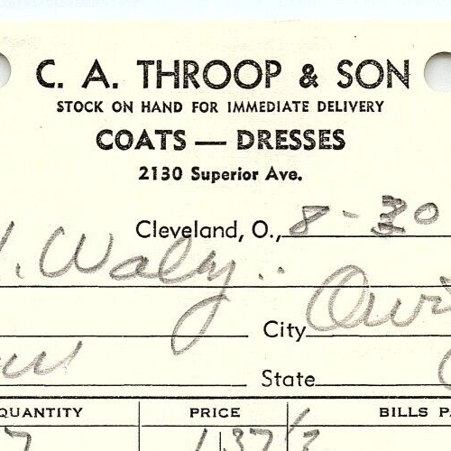 1939 C.A. THROOP & SON COATS-DRESSES CLEVELAND OHIO BILLHEAD STATEMENT Z3453