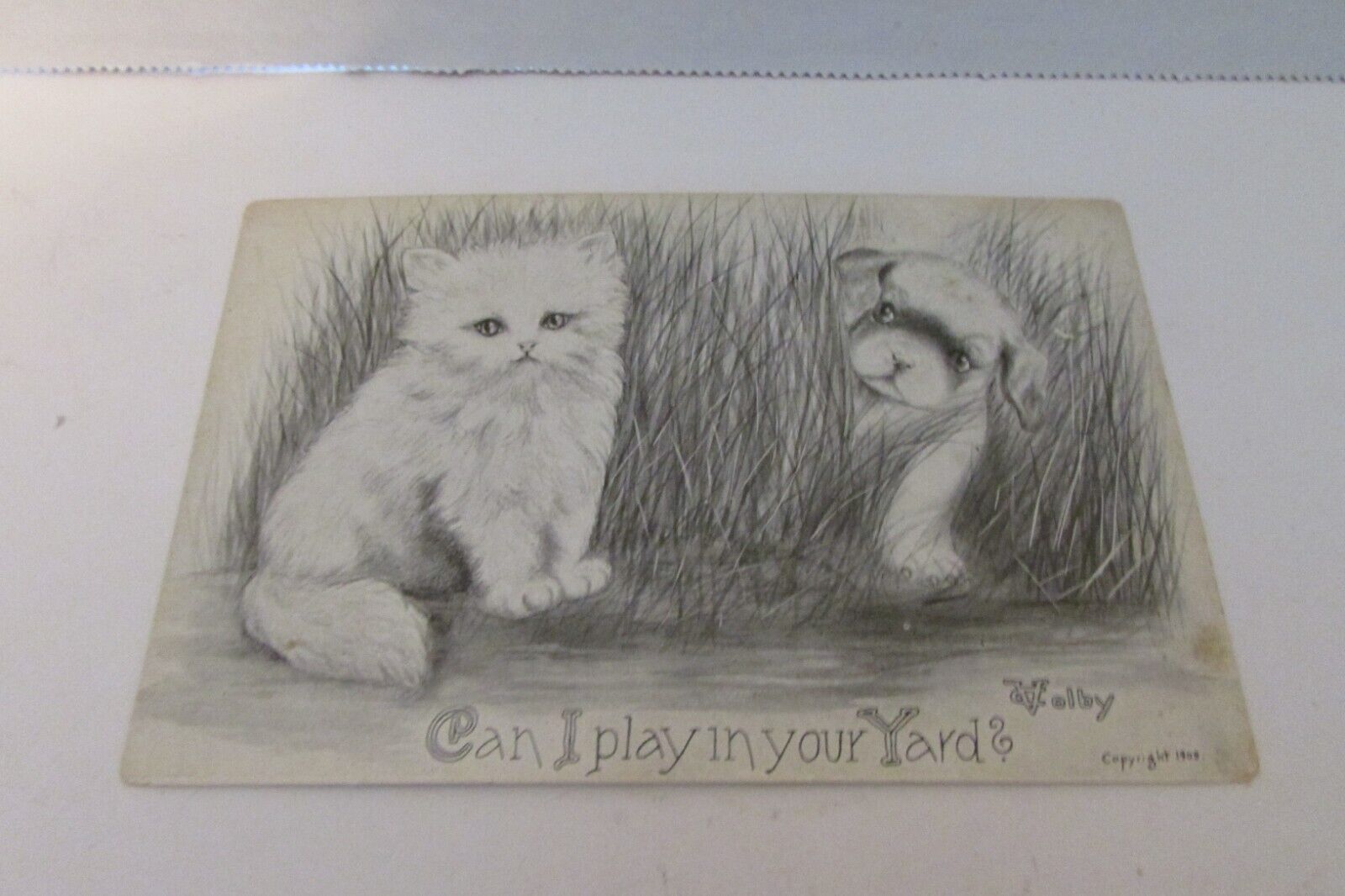 Cat Puppy Dog Playing V Colby 1910 Postcard