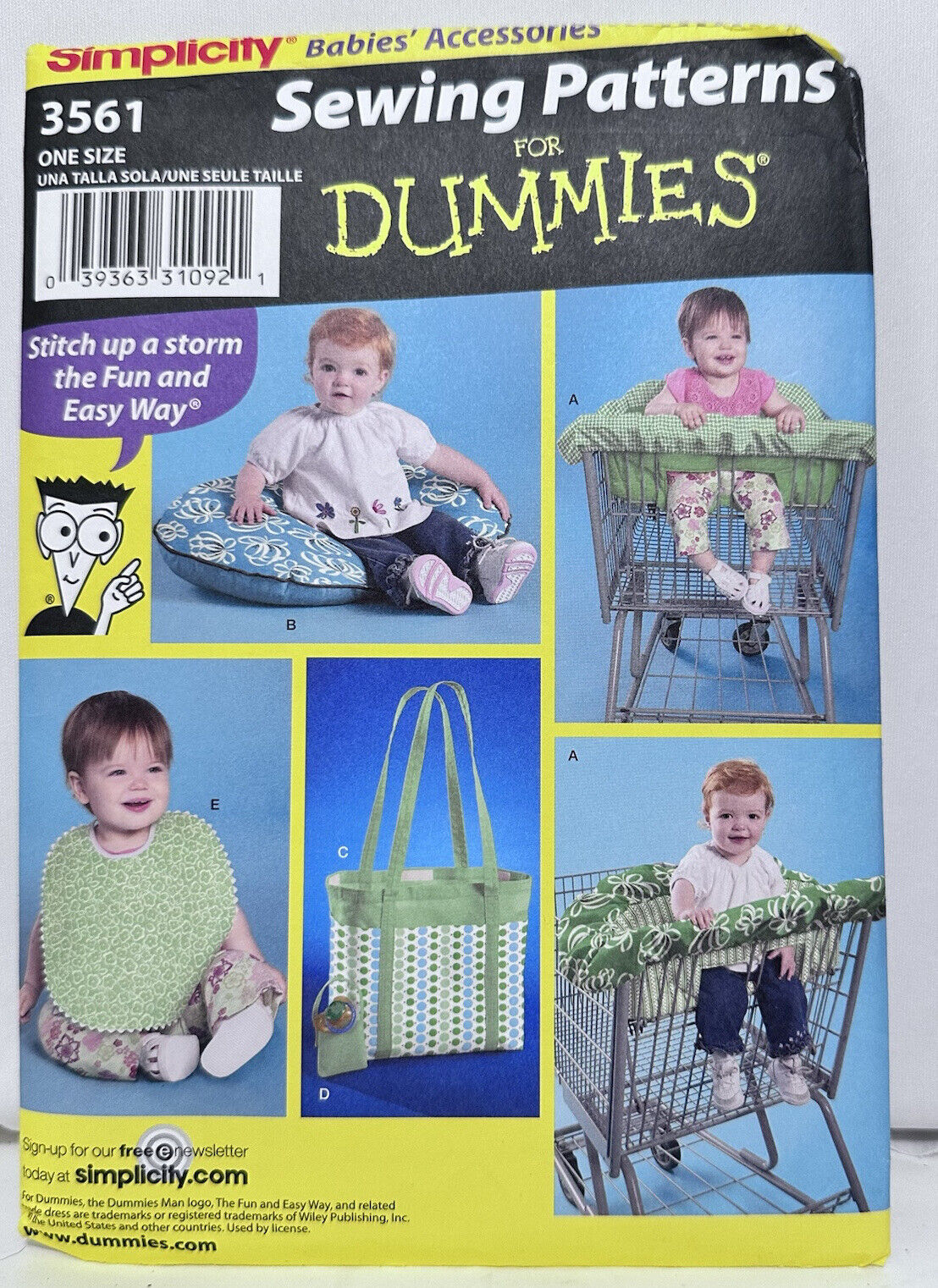UNCUT Simplicity 3561 Baby Cart Cover Diaper Bag Bib Sewing Pattern For Dummies