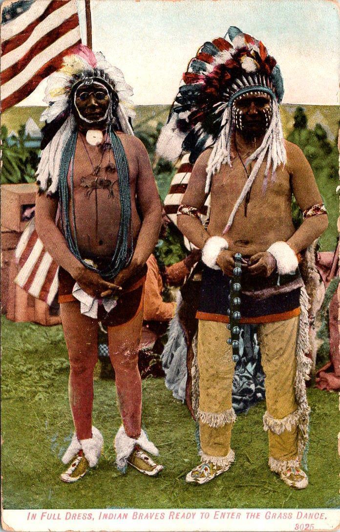 1909, INDIANS, Indian Braves Ready to Enter the GRASS DANCE Postcard