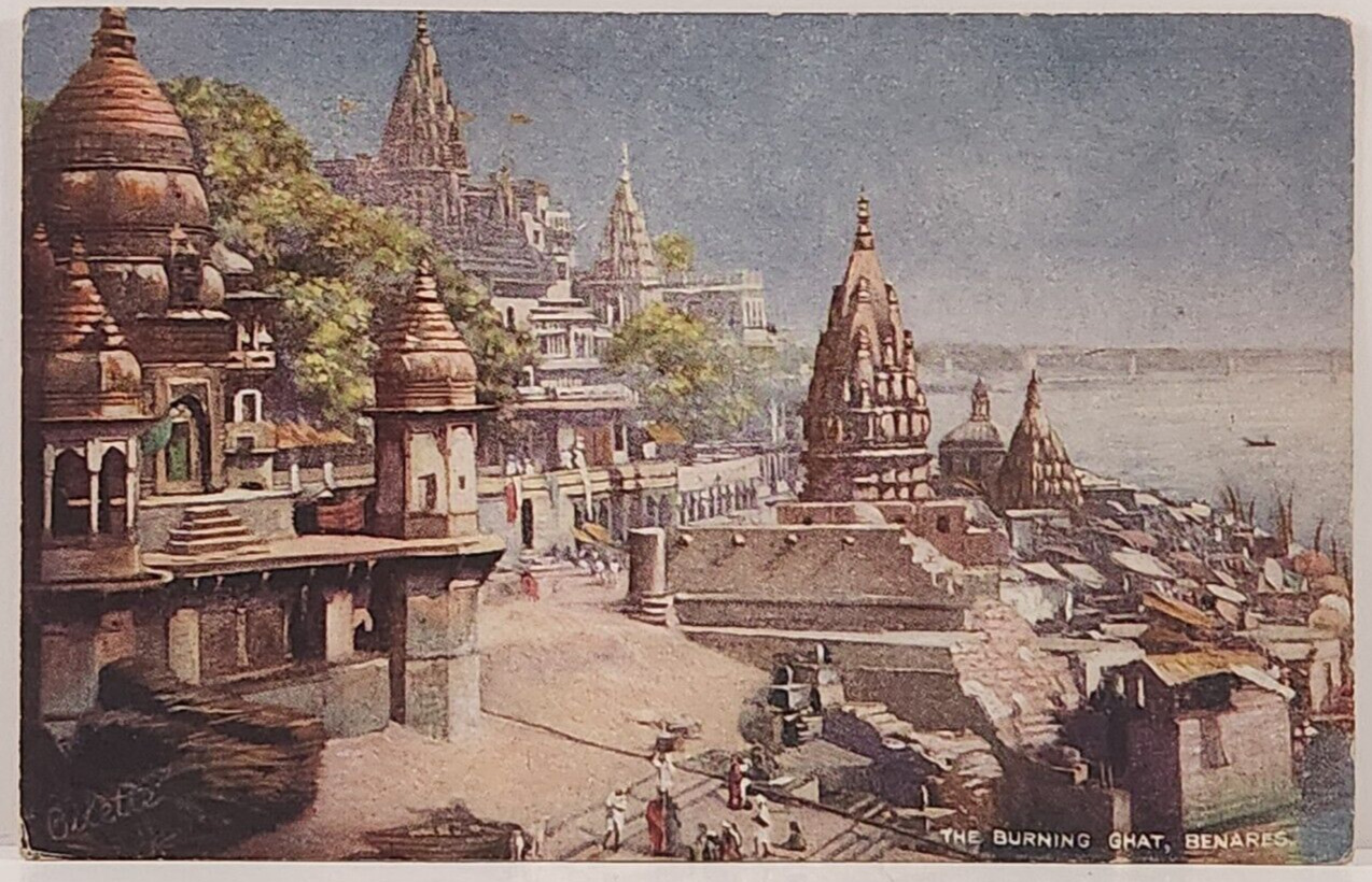 Tuck\'s Postcard The Burning Ghat, Benares, India circa 1910 Vintage