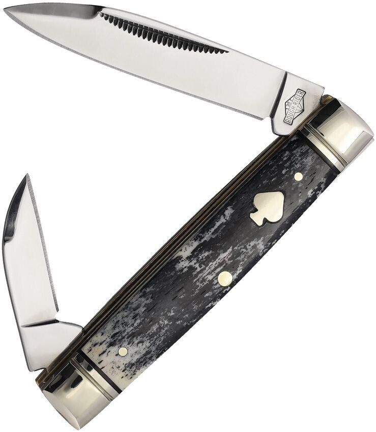 Rough Ryder Black Appaloosa Capital Intern Pocket Knife Stainless Blades Bone