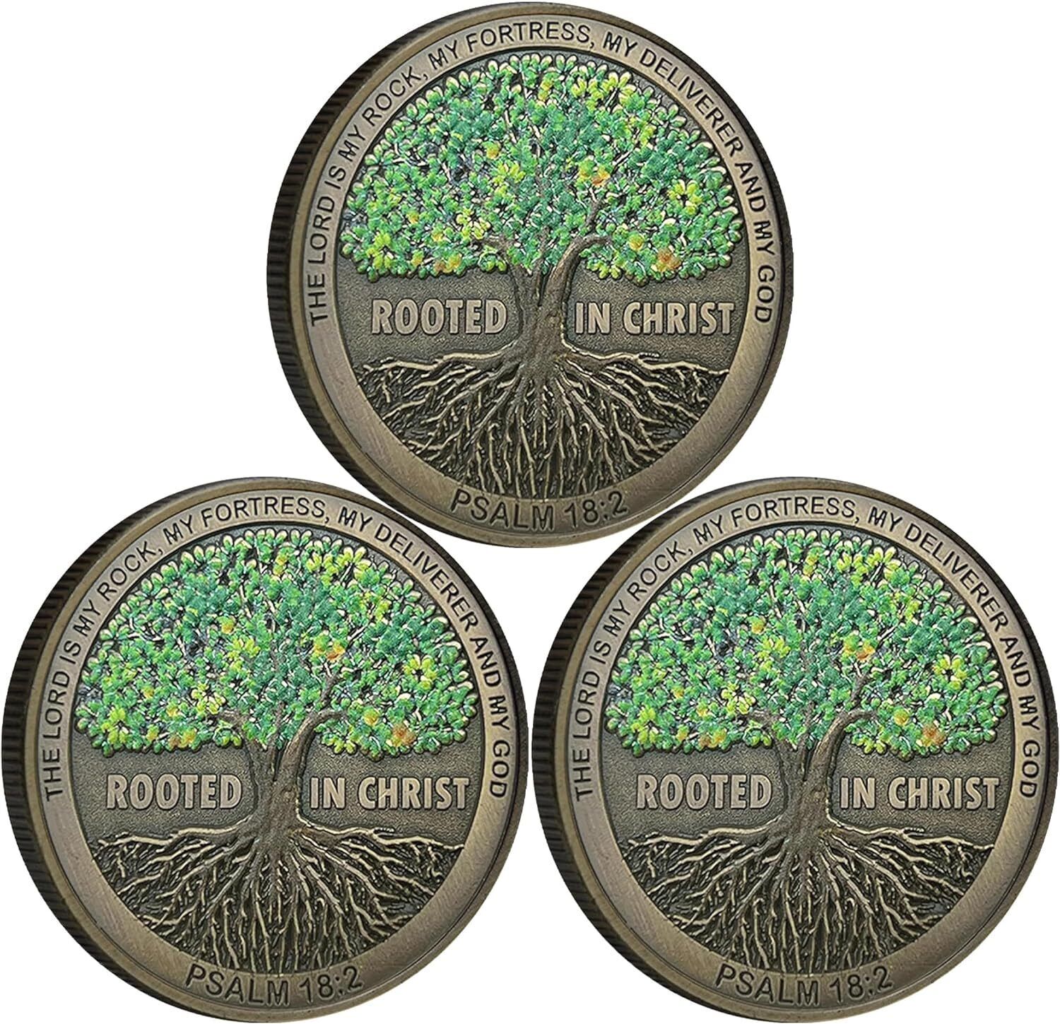 3 Pcs Rooted in Christ Faith-Based Christian Challenge Coin  Bible Verse Gift