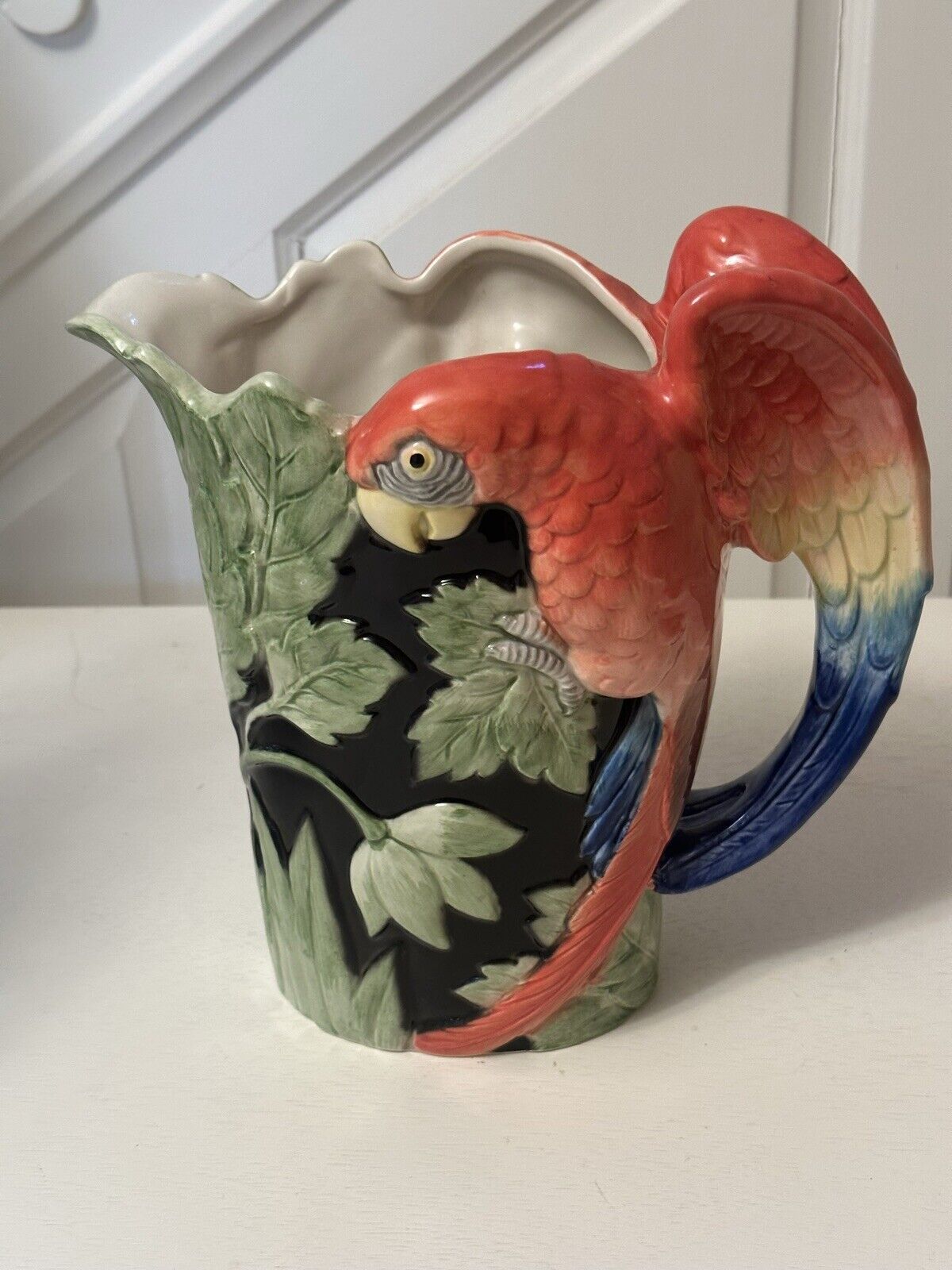 Vintage 1980s Fitz and Floyd parrot pitcher, beautiful colors  A+ Condition