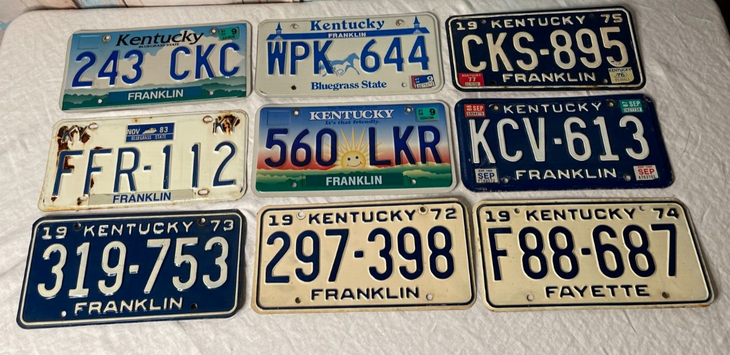 9 Kentucky License Plates, 8 Franklin/1 Fayette ALL ORIGINAL VINTAGE #1102