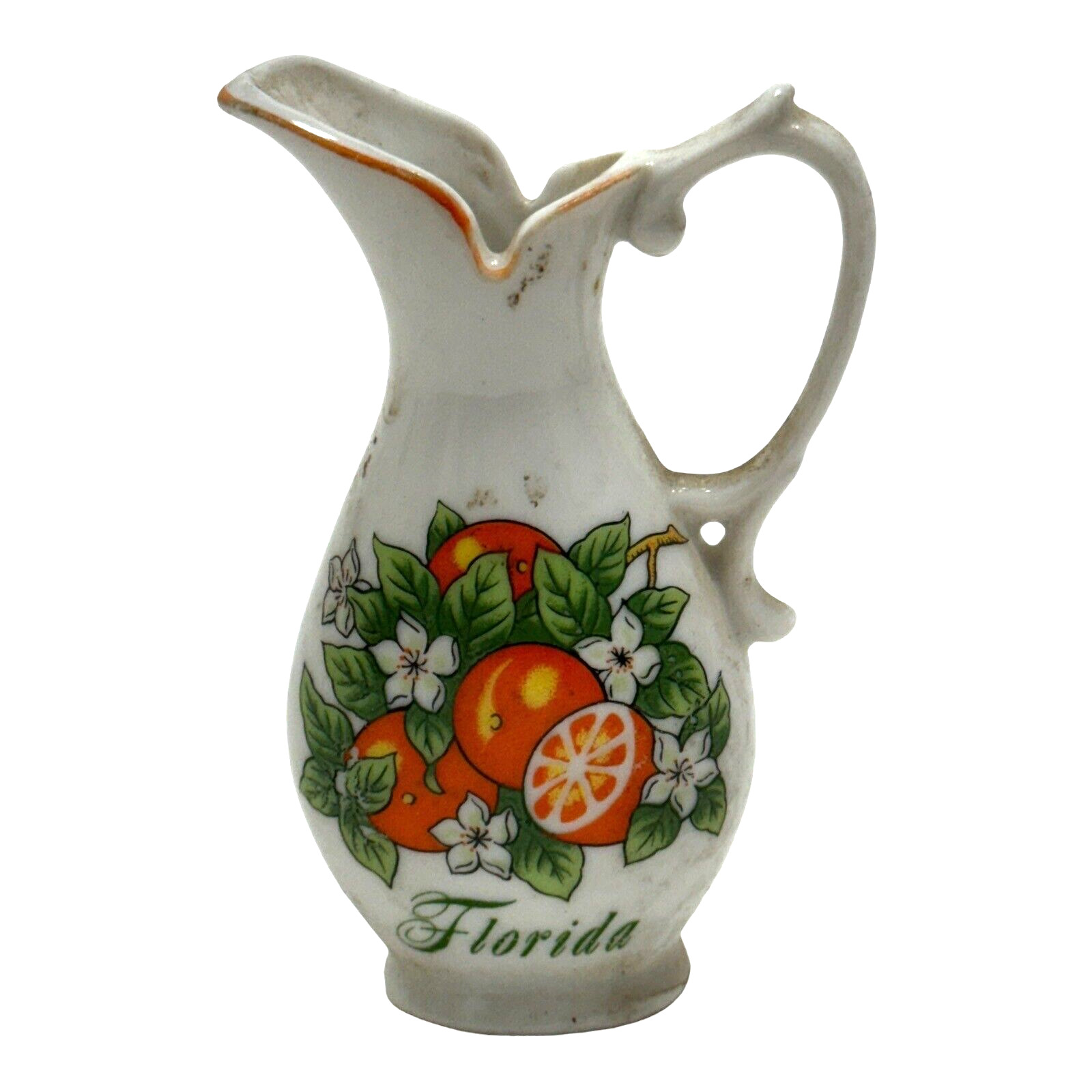 Vintage Florida Souvenir Creamer Pitcher GF Japan Bud Vase Oranges Hand Painted
