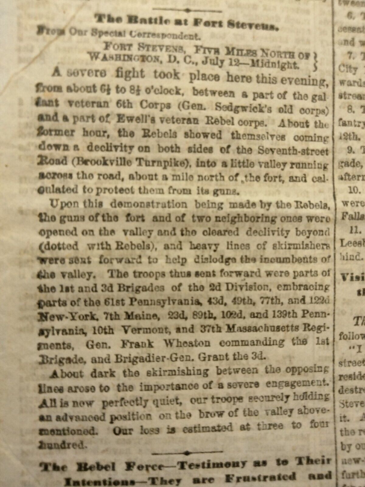 Civil War Newspapers-   FORT STEVENS, WASHINGTON D.C. - THE REBEL RAID SHERMAN