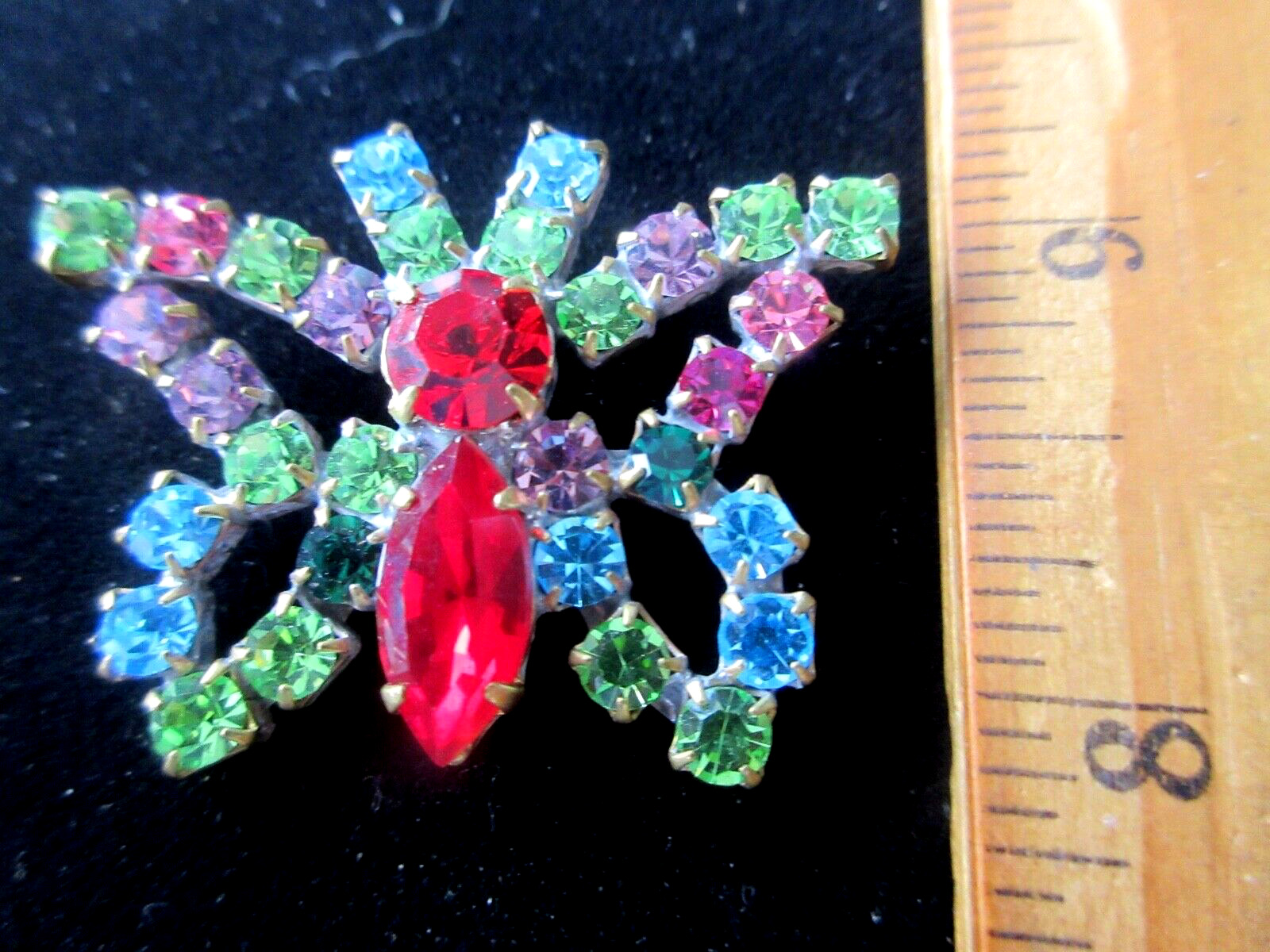 Gorgeous Czech Vintage Glass Rhinestone Button   Crystal & Red Bird   A17