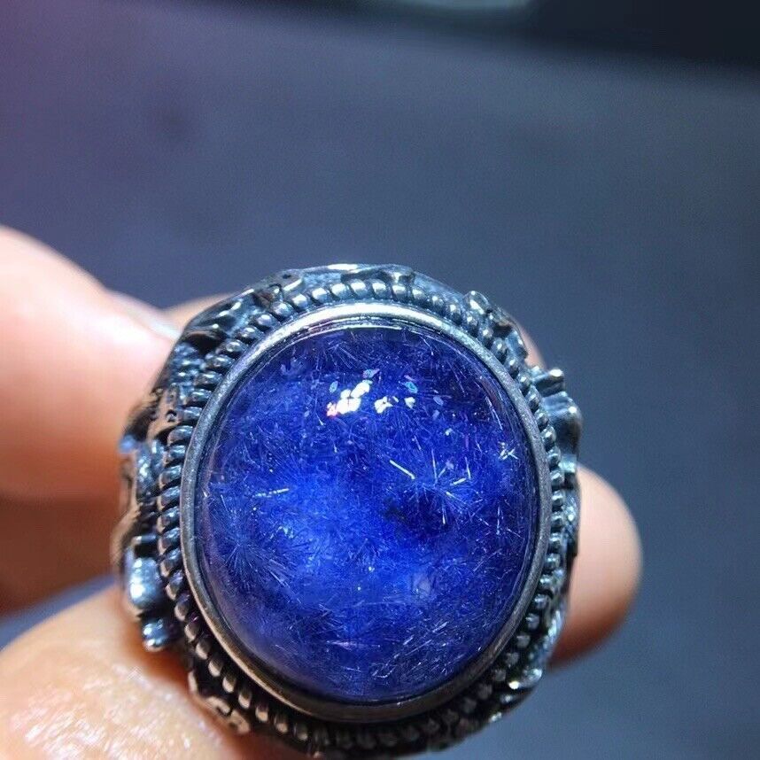 Very Rare NATURAL Beautiful Blue Dumortierite Crystal ring（Adjustable size