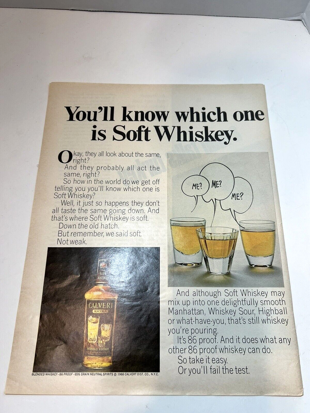 Vtg 1967 Print Ad ~ Calvert Extra Blended Whiskey ~You\'ll Know Which One is Soft