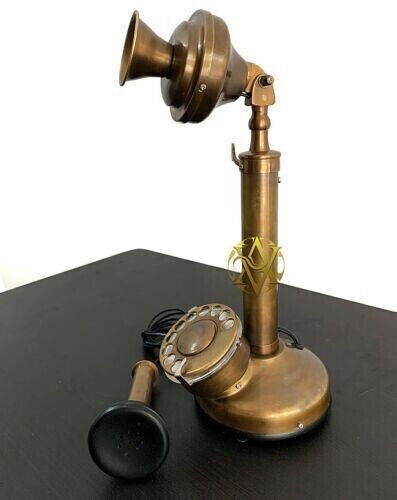 Antique Chrome Finished Telephone Home Brass Candlestick Designer Rotary Décor