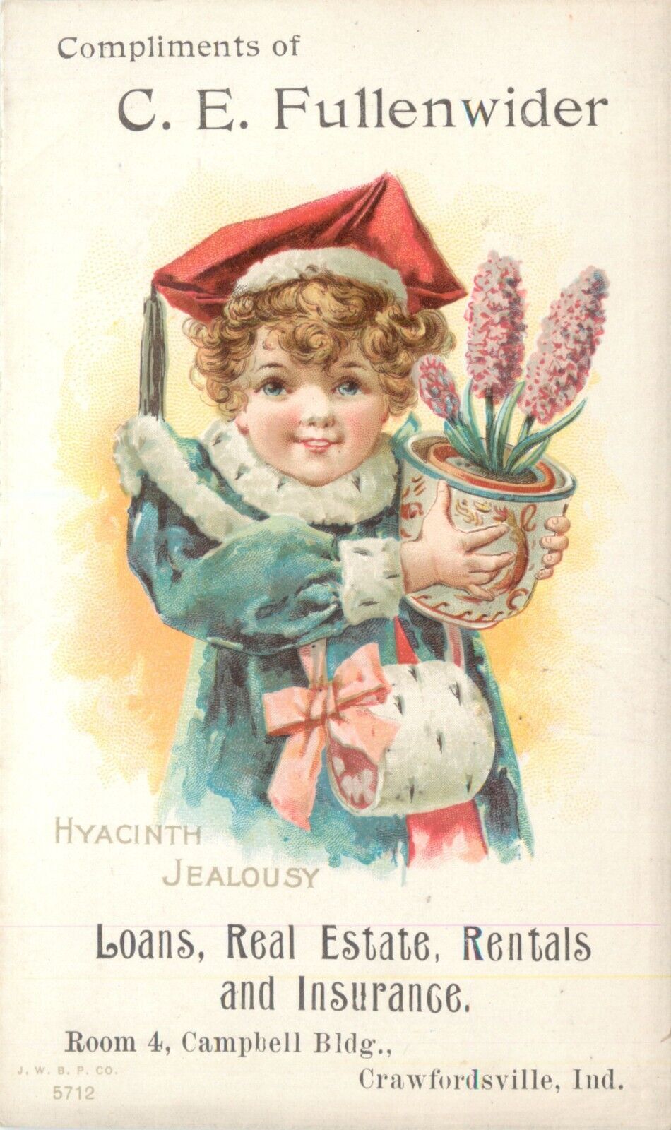 Victorian Tradecard, C.E. Fullenwider, Crawfordsville, IN Indiana 1887
