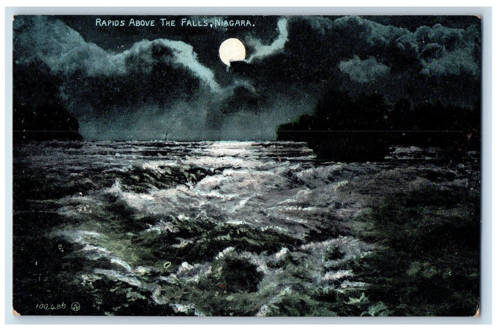 c1910 Rapids Above The Falls Moon Night Waves Moonlight Niagara Falls Postcard