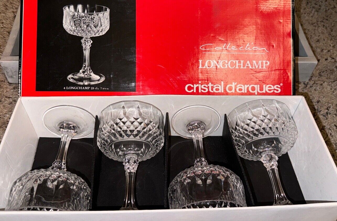 Set of 4 Vintage Cristal d\'Arques Longchamp Crystal Wine Goblet Glasses 7 3/4 oz