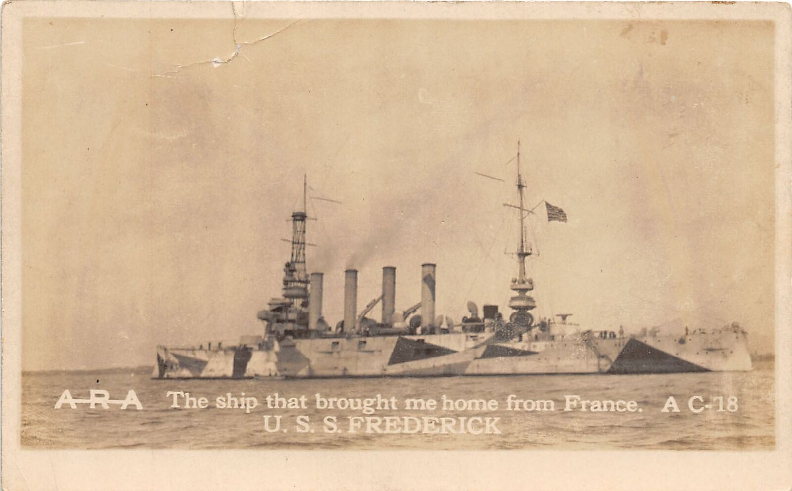 J36/ Ship RPPC Postcard c1918 U.S.S. Frederick Troop Boat Military 195