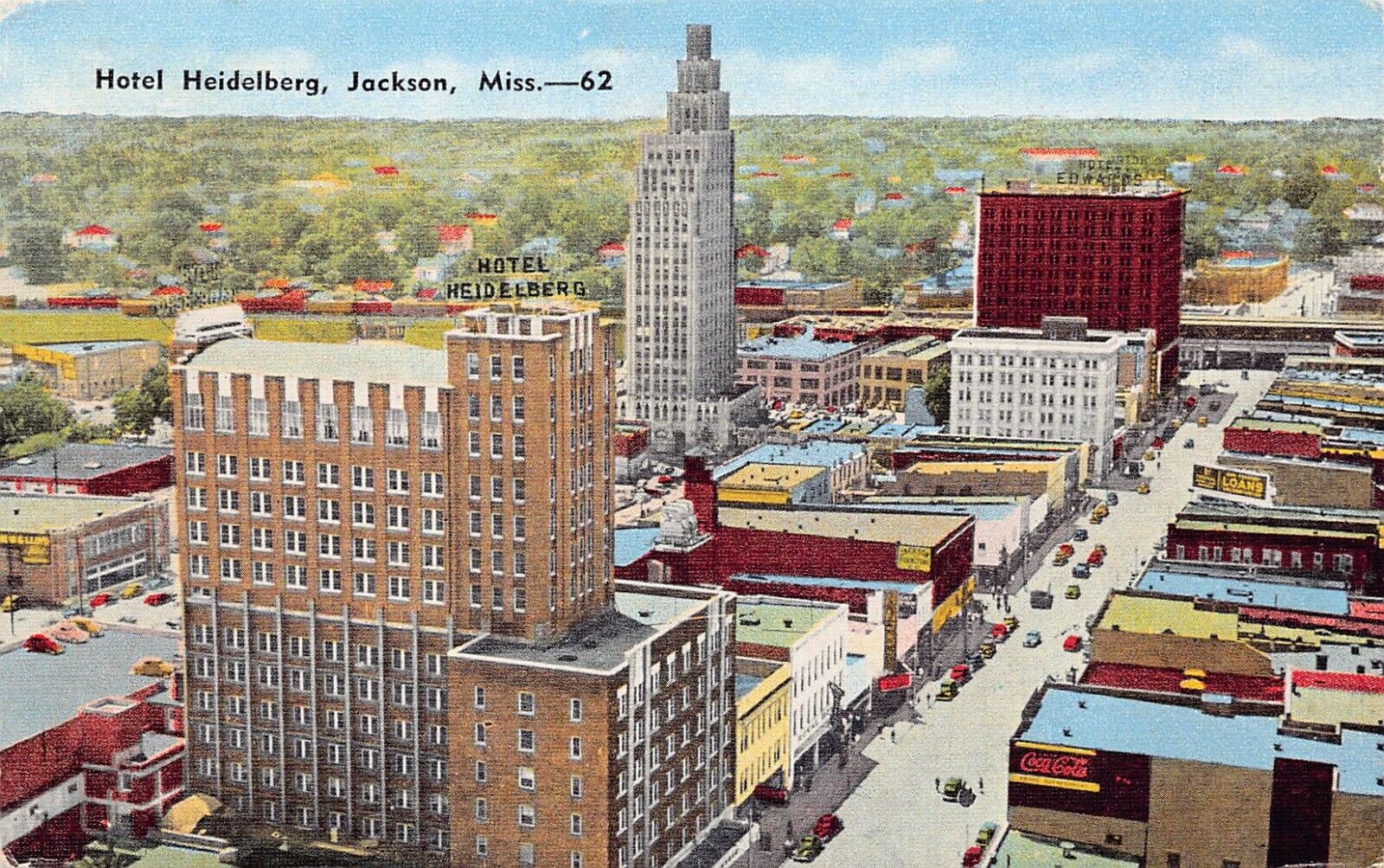 Jackson MS Mississippi Hotel Heidelberg Downtown Skyline 1930s Vtg Postcard B44
