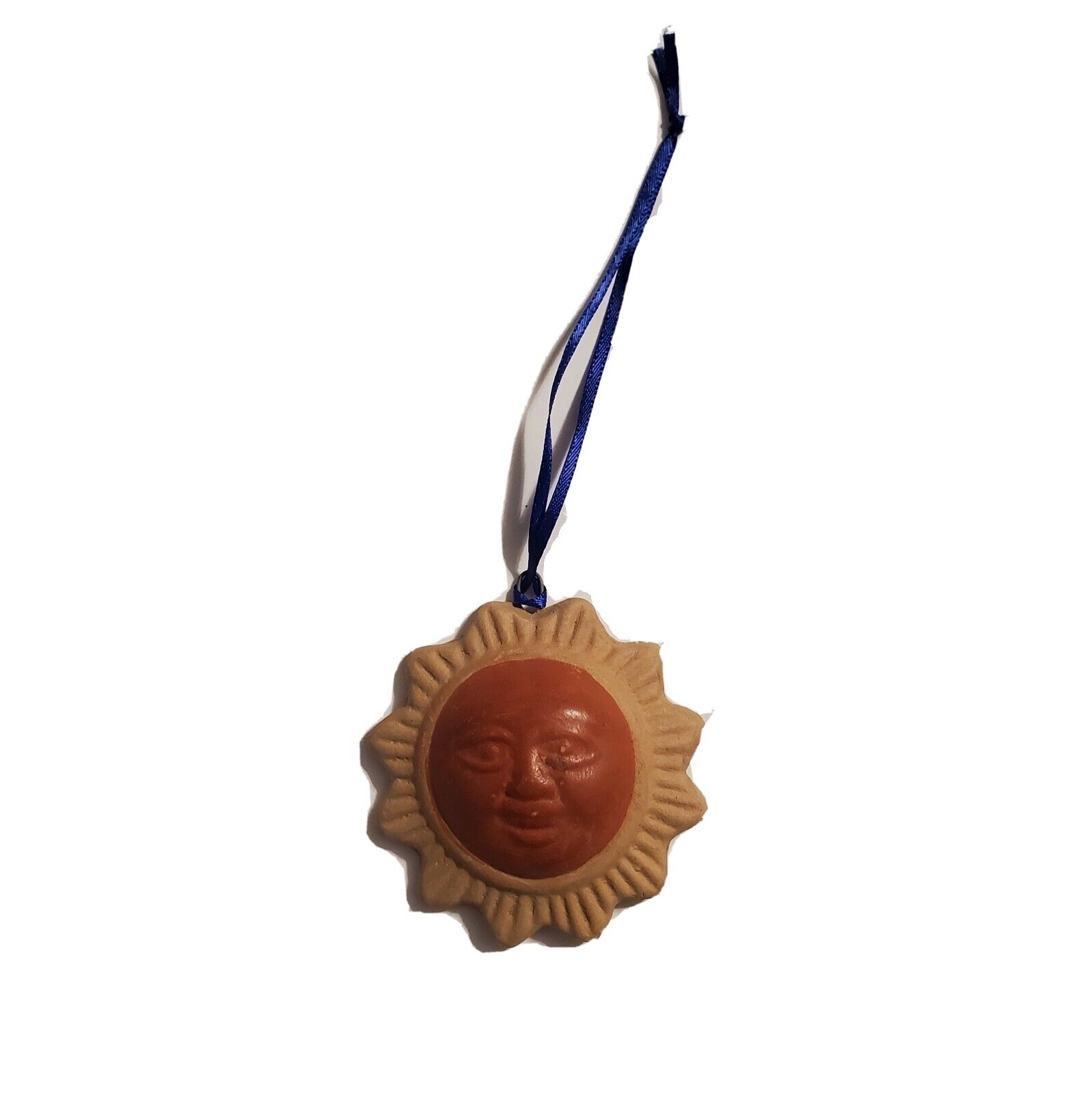 Mini Terra Cotta Two Tone Painted Clay Pottery Sun Face Hanging Ornament 3\