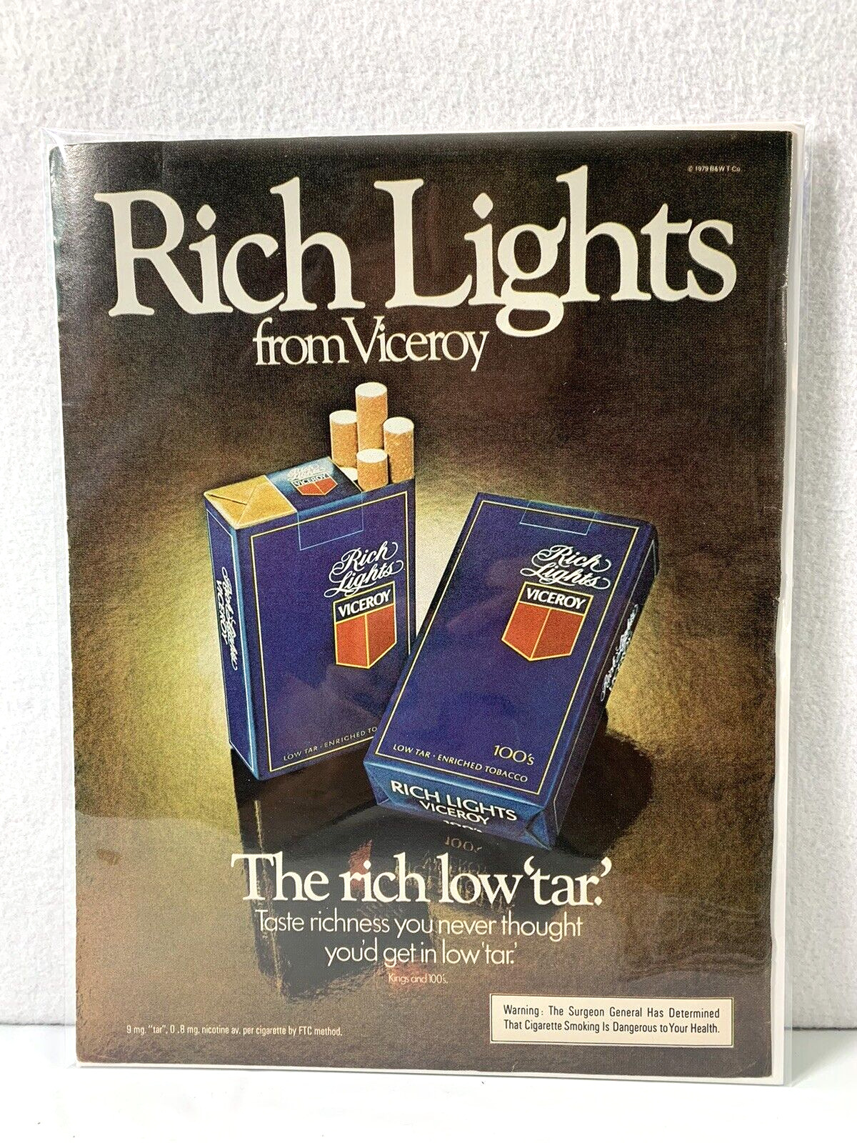 Vtg Print Ad 1979 Viceroy Rich Lights Genuine Magazine Advertisement Ephemera