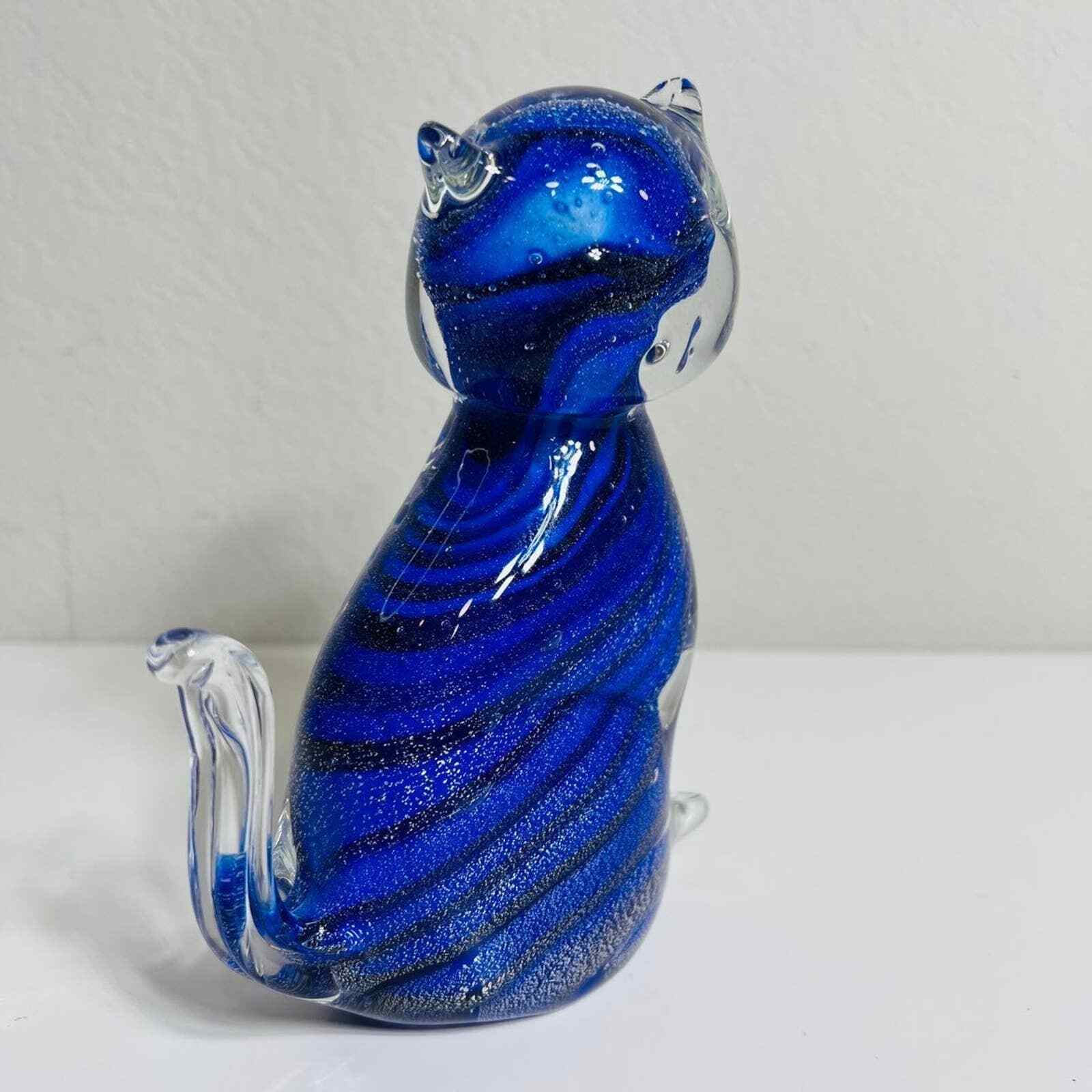 Winston Porter Howery Cat Blue Art Glass Shelf Home Decor Animal Nature Lover