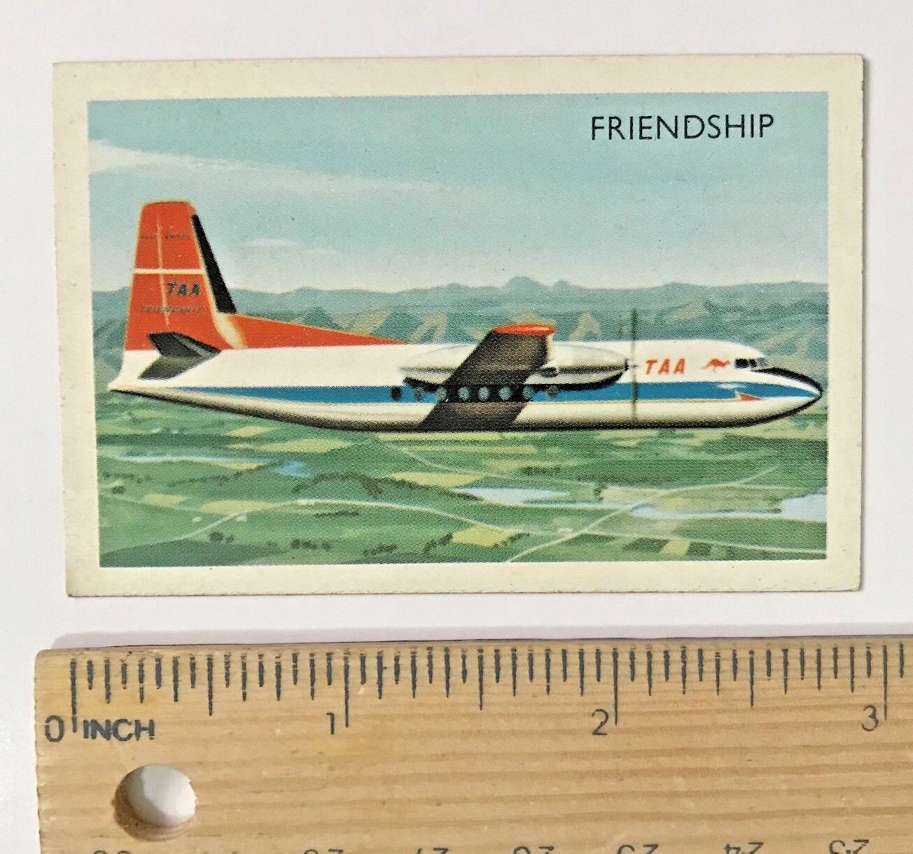 1960s TAA FOKKER FRIENDSHIP TWIN-ENGINE PLANE VINTAGE AUSSIE TRADING CARD EXC-NM