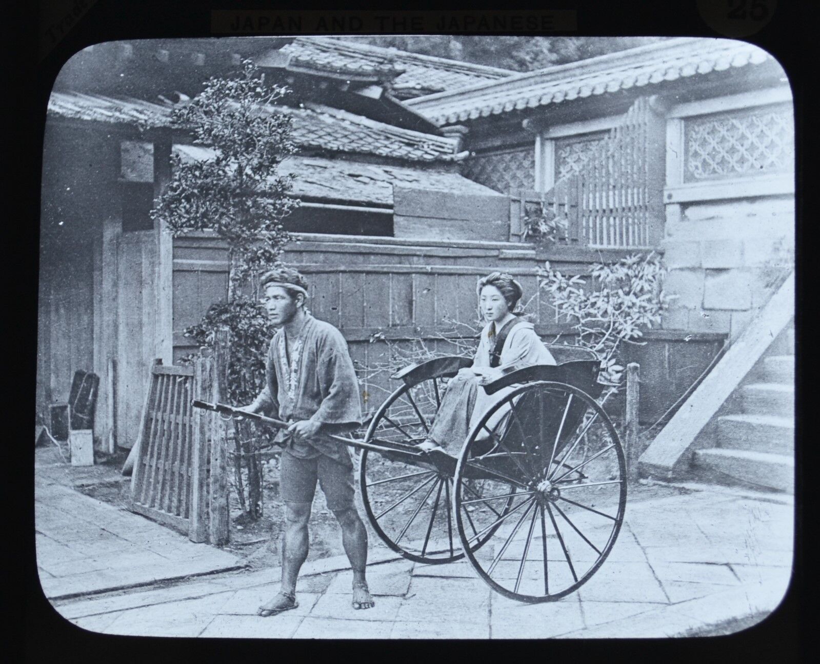 c1890s Magic Lantern Slide Photo The Jinrikosha Rickshaw Japan Japanese York Son