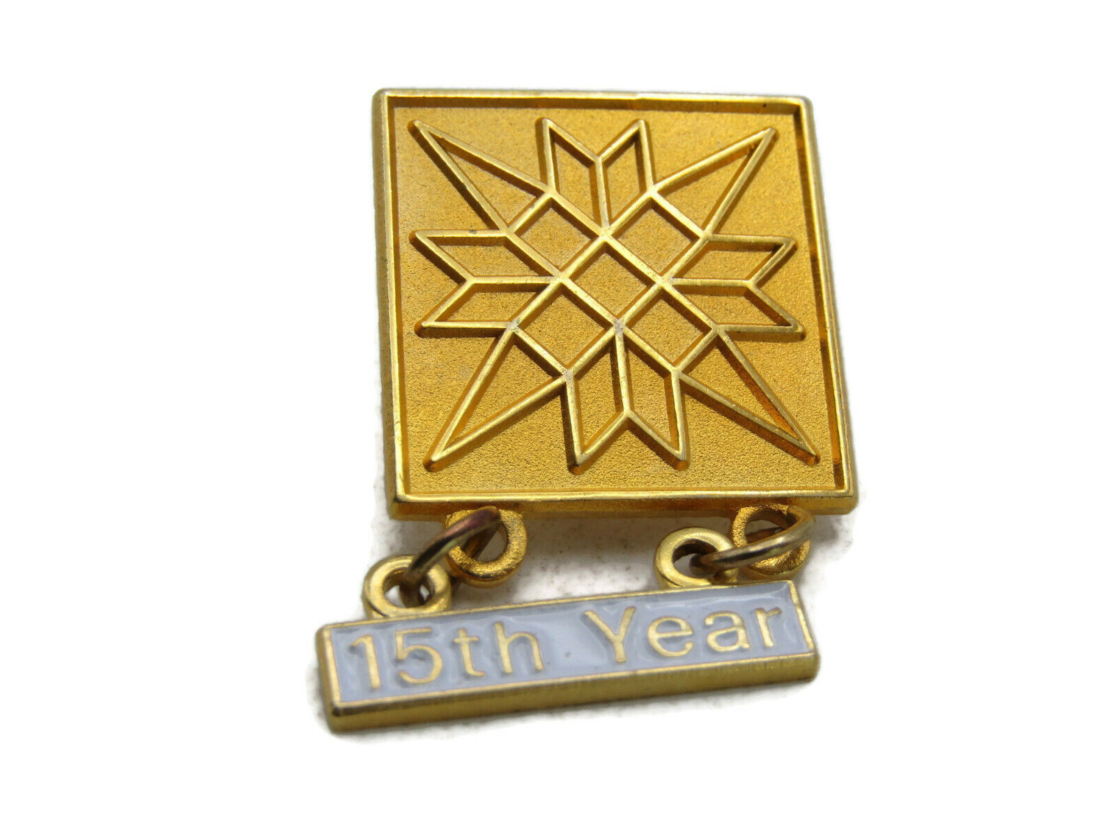 15th Year Lettered Pin Geometric Pattern White & Gold Tone