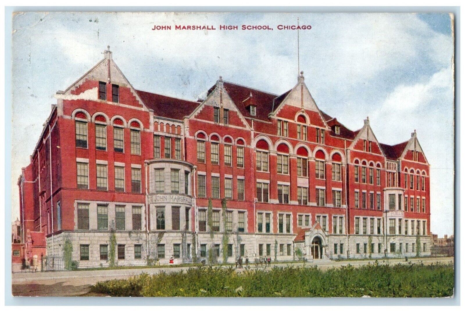 1909 John Marshall High School Building Campus Chicago IL Antique Postcard