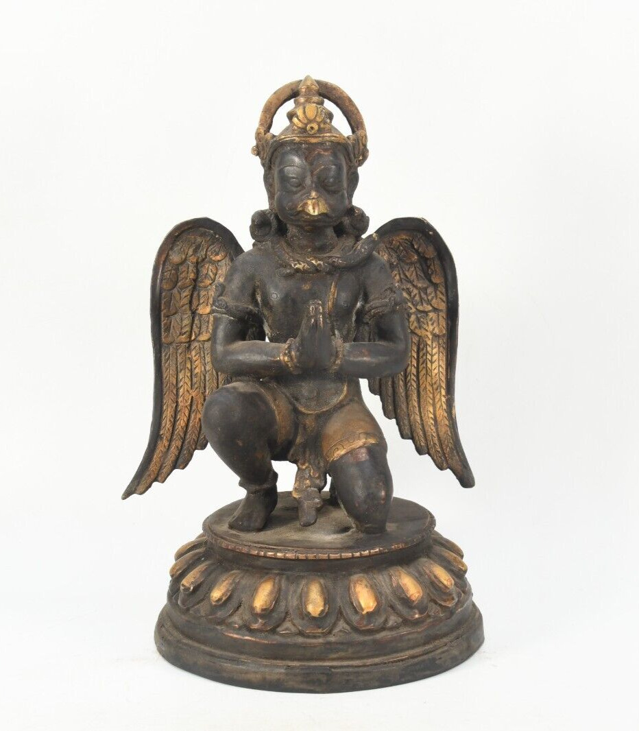 Sitting Garuda Brass Crafted Antique Religious Traditional Home Decor Sculpture