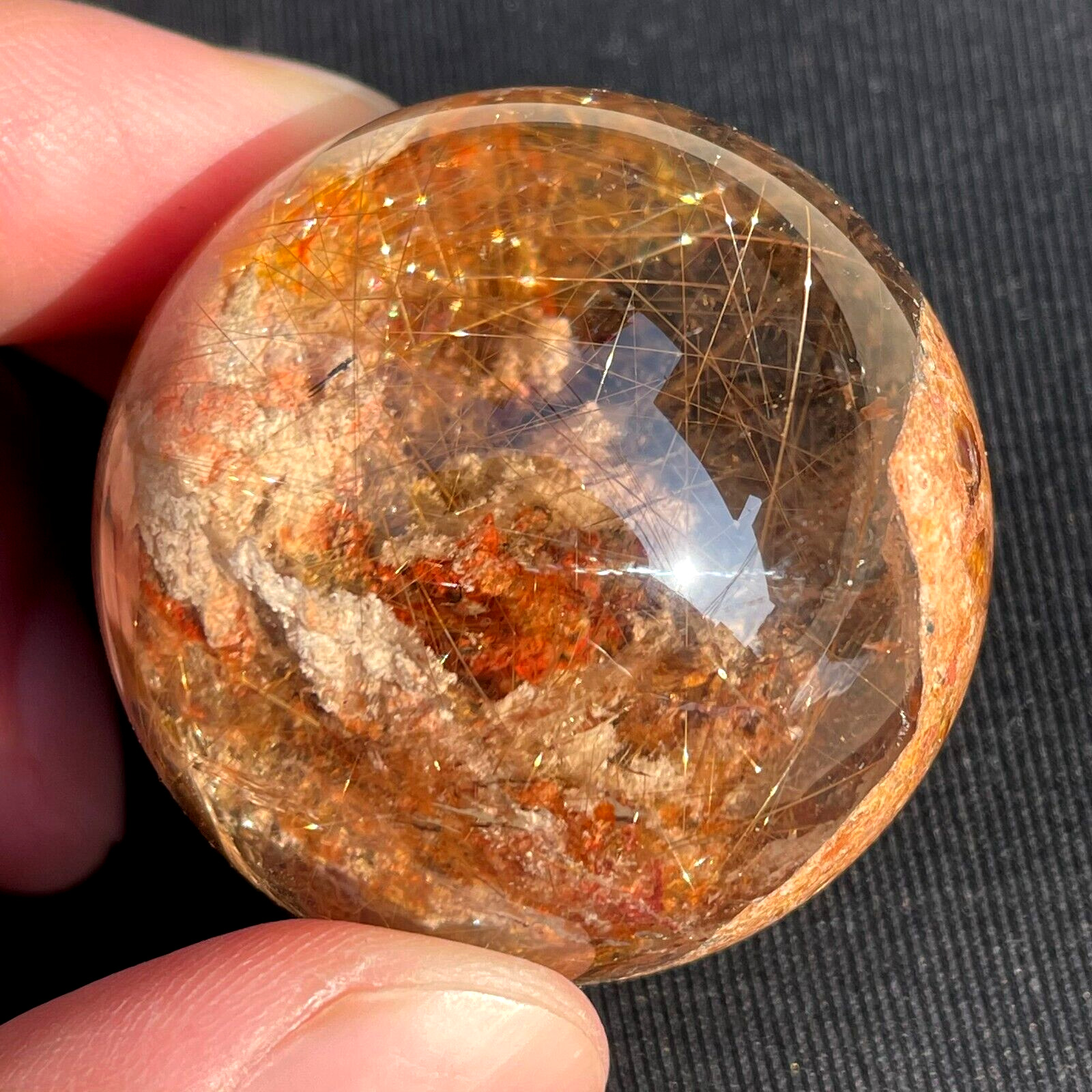 61g High Grade Natural Gold Rutilated Ghost Quartz Crystal Sphere Ball