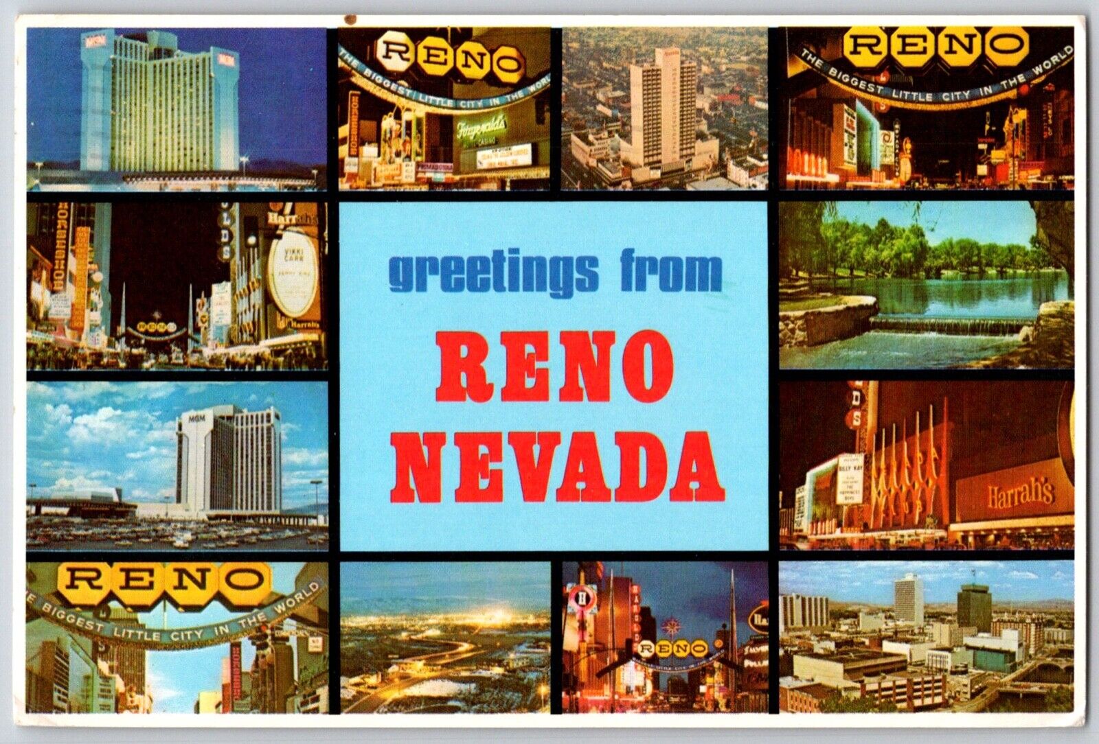 Postcard Greetings From Reno Nevada Buildings Night and Morning View Posted 