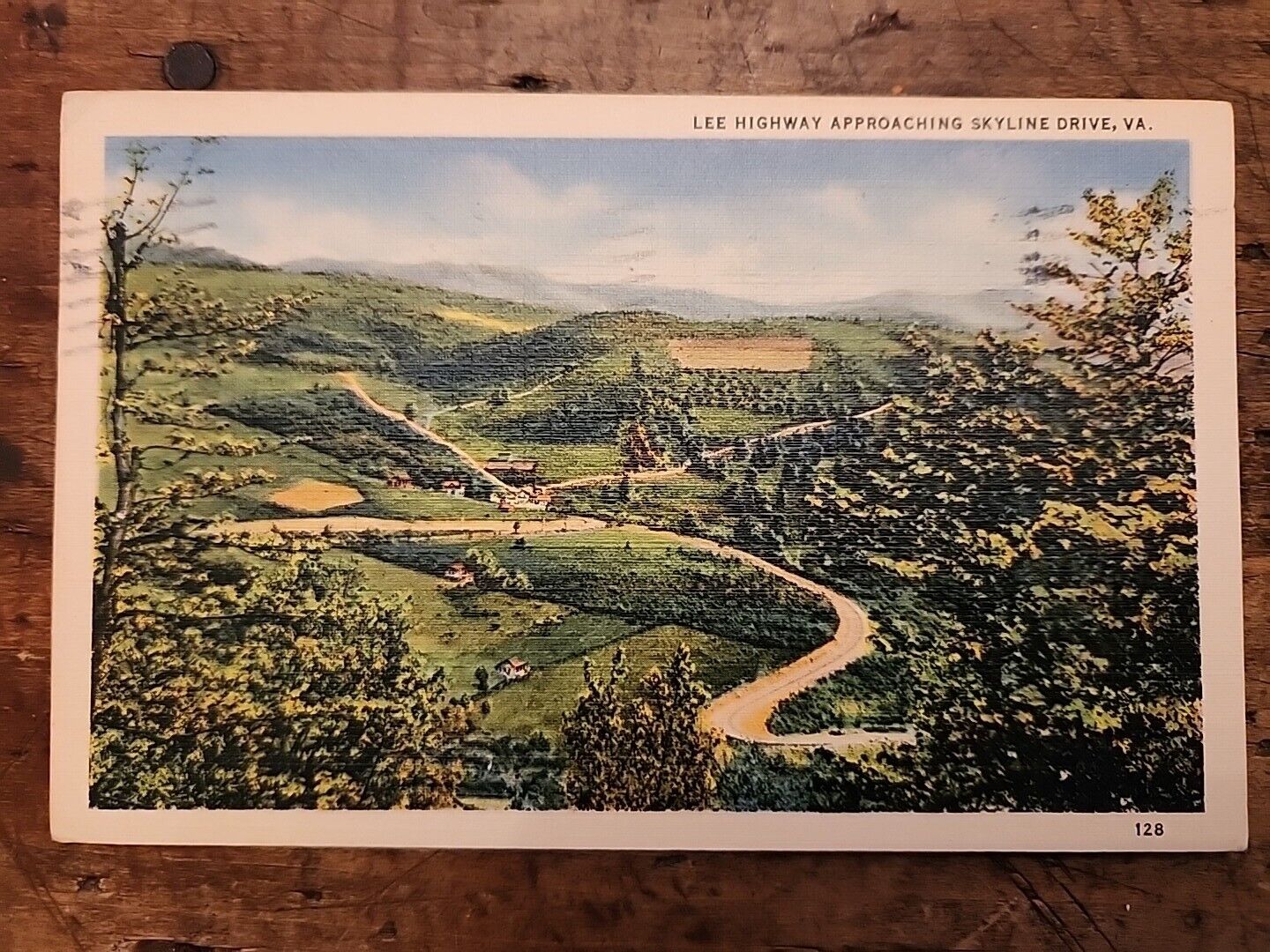 Lee Highway Approaching Skyline Drive, VA posted Linen Postcard 