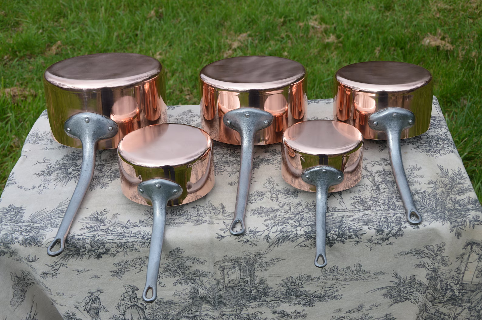 Vintage French Copper Saucepan Set of 5| With Iron Handles, Copper Cooking Set