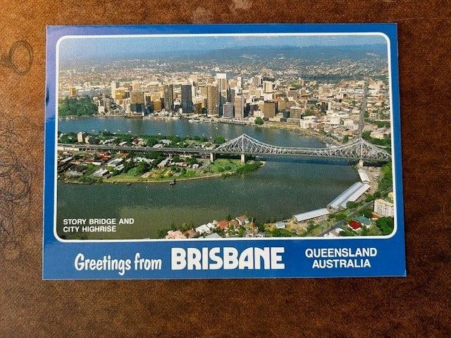 Postcard: Greetings from Brisbane, Story Bridge and City Highrise, photochrome