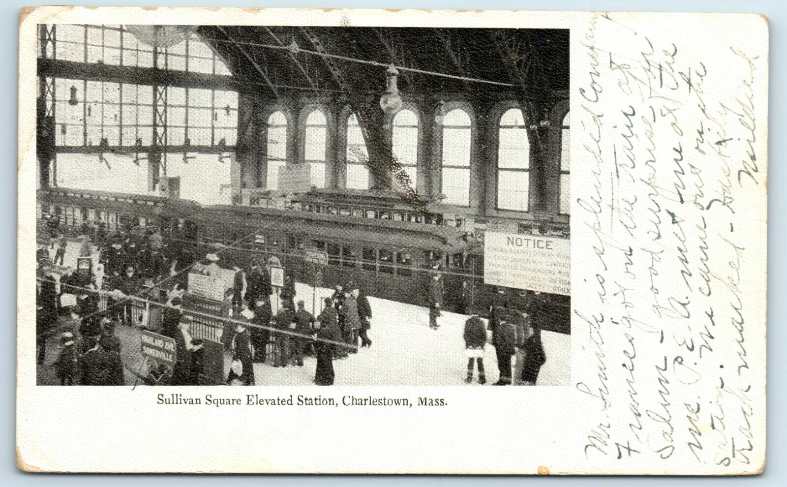 Postcard Sullivan Square Elevated RR Station, Charlestown MA 1906 A119