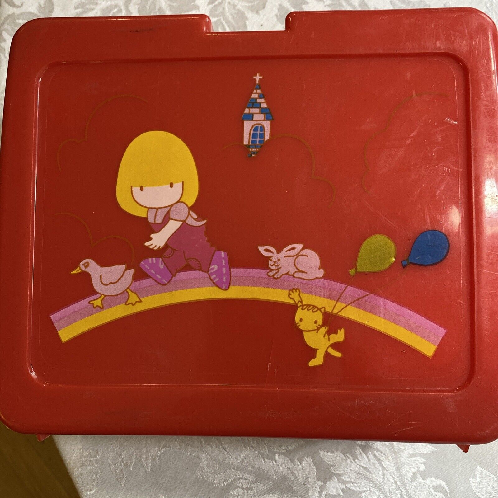 Vintage Rainbow Girl Plastic Lunch Box With Thermos 