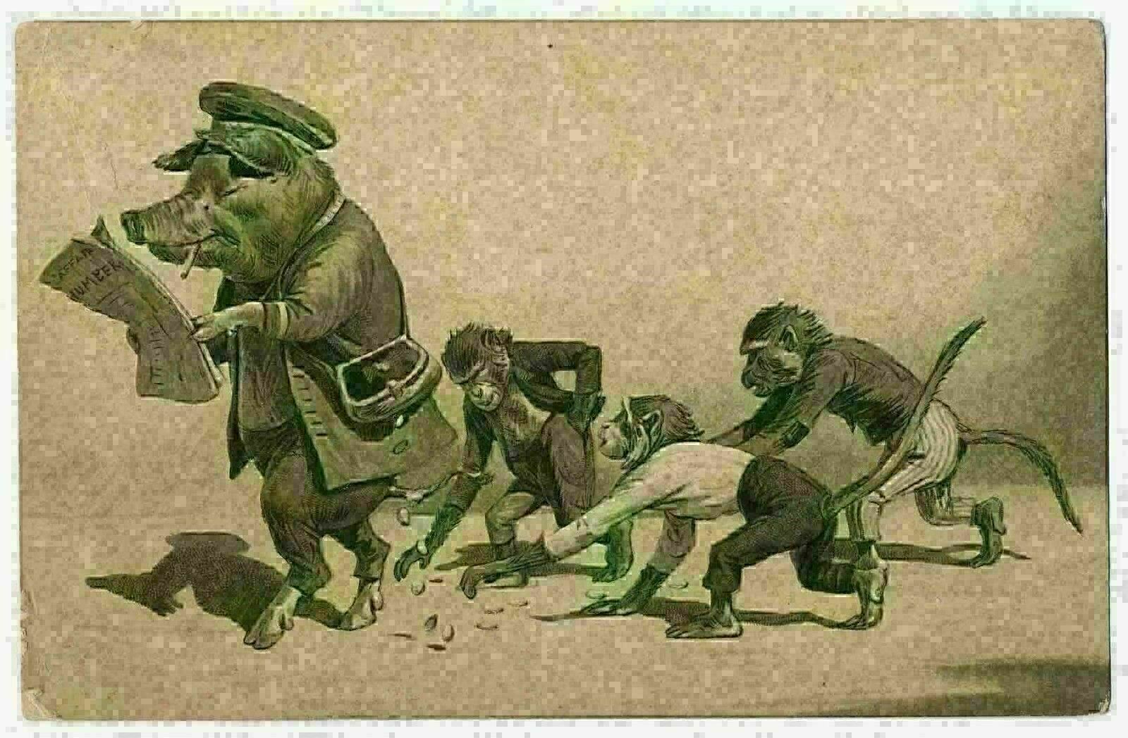 Political Satire, L\'Affaire Humbert Financial Fraud, France 1902 - Pig, Monkey