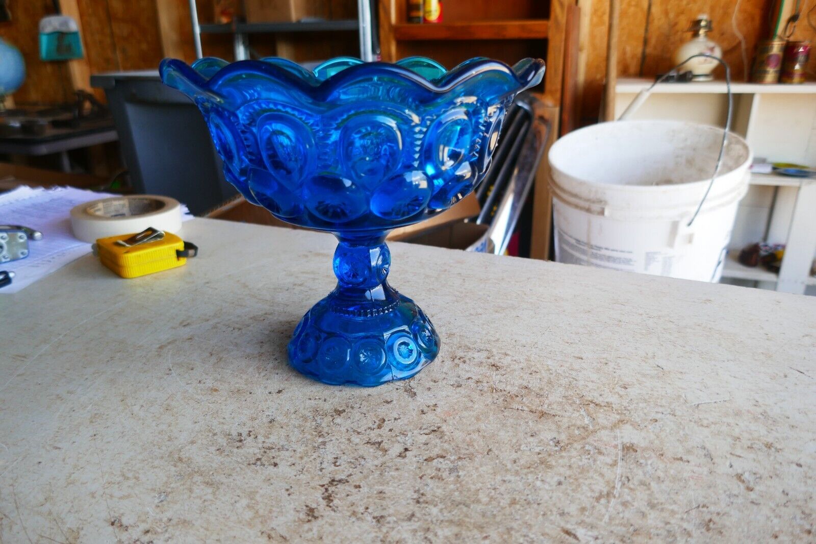 Vintage Blue Glass Candy Dish Nice  Lot 24-24-4