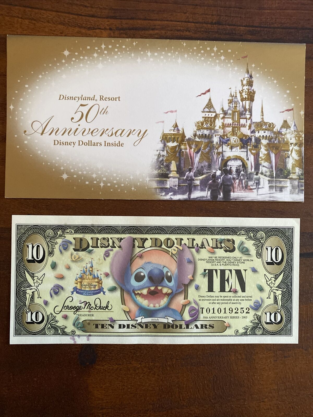Disney Dollar 2005 $10 Stitch 50th Anniversary UNC MINT With Envelope