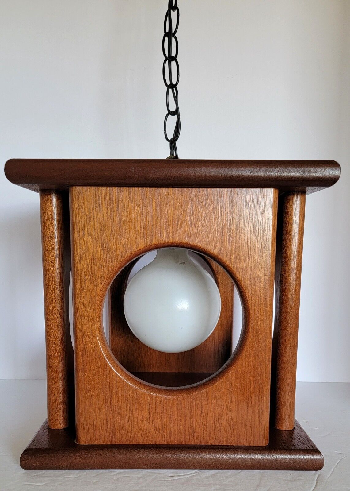 Vtg Mid Century Modern SOLID Teak Wood Danish style SWAG Pendant Lamp