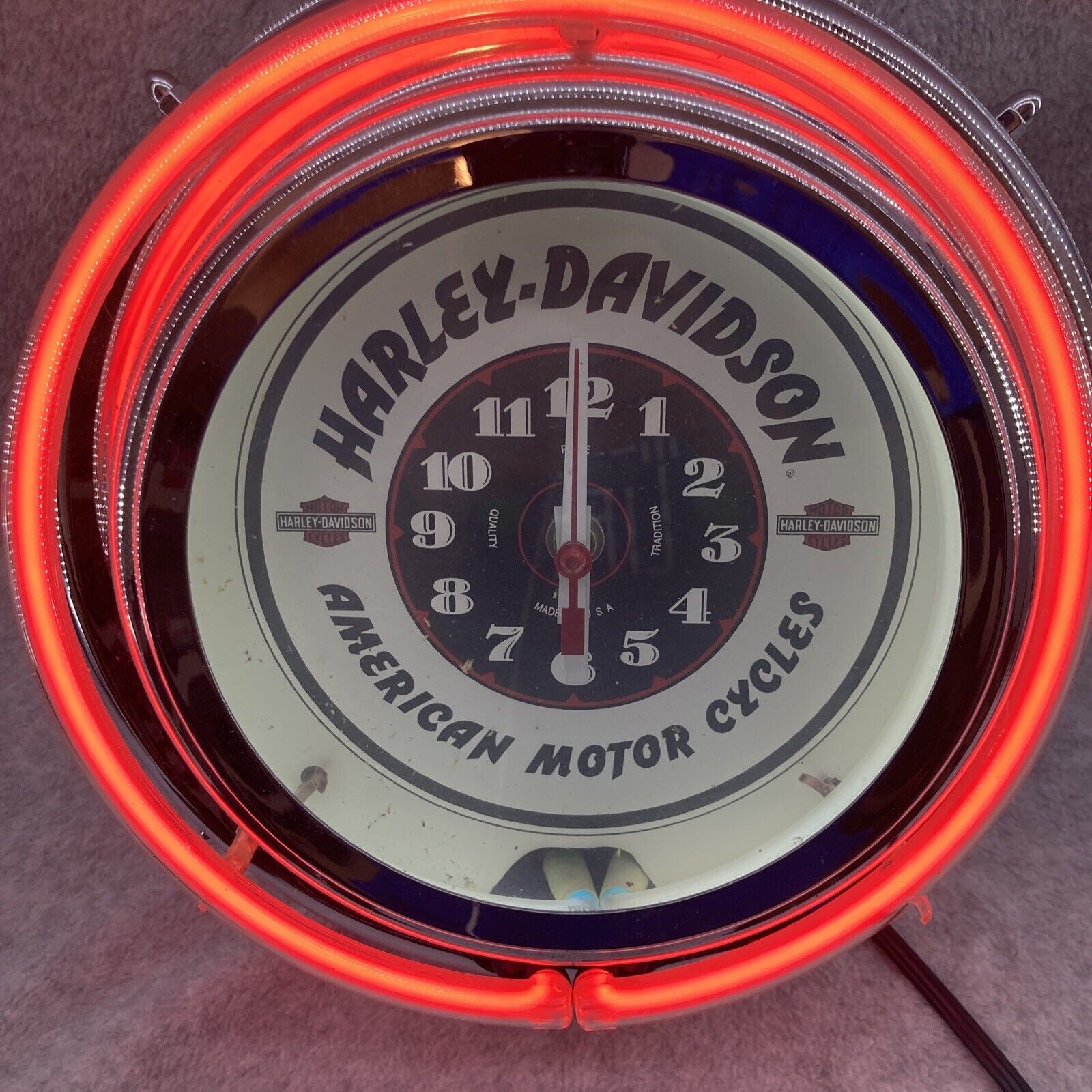 Vintage Lumichron Harley-Davidson 12” 12D Neon Wall Clock
