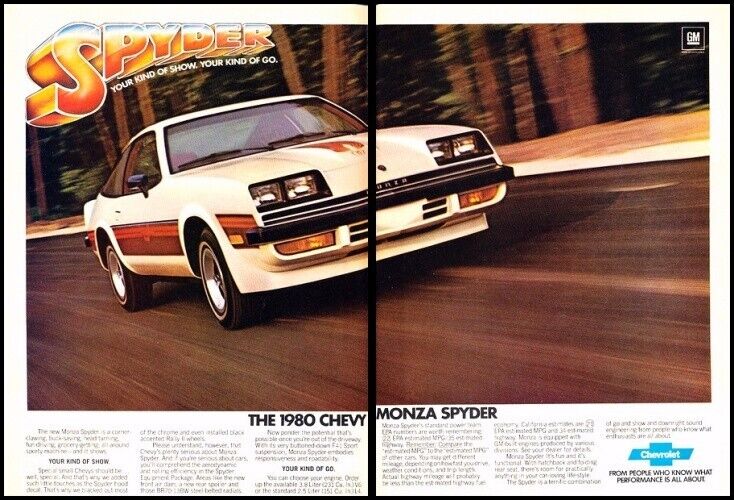 1980 Chevrolet Monza Spyder Vintage 2-page Advertisement Print Art Car Ad K01