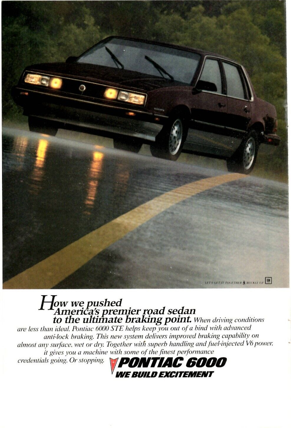 1987 Print Ad Pontiac 6000 How we pushed America\'s premier road sedan braking